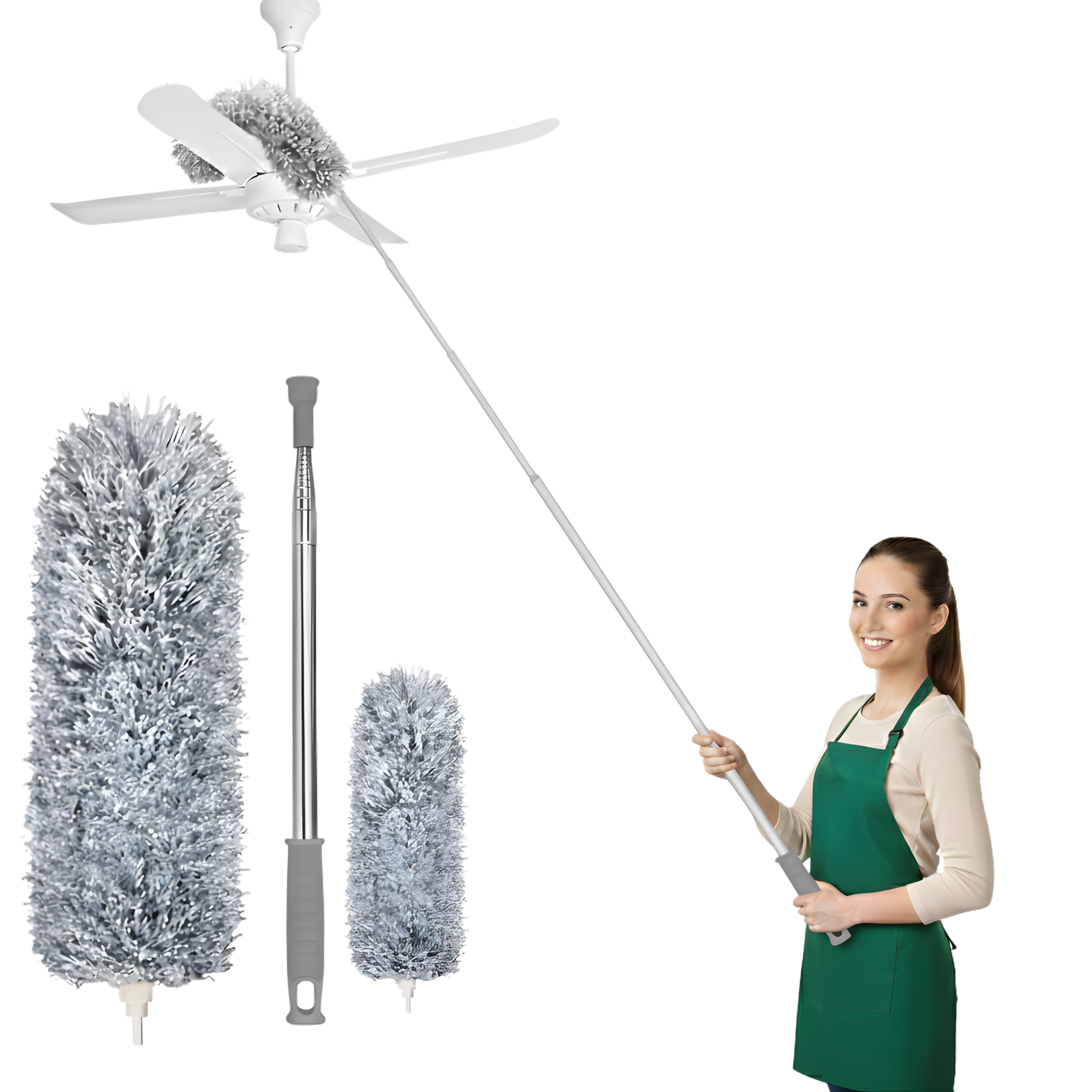 KINHOMS Extendable Microfiber Duster with Telescopic Pole, Flexible Head for Ceiling Fan, High Shelf, Washable Grey Cleaning Tool