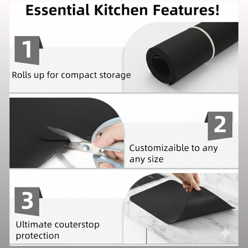 KINHOMS Kitchen Countertop Drying Mat, Super Absorbent Quick Dry Sink Mat, Anti-Slip Rubber Backing, Cut to Size, 60 x 40 cm, Black