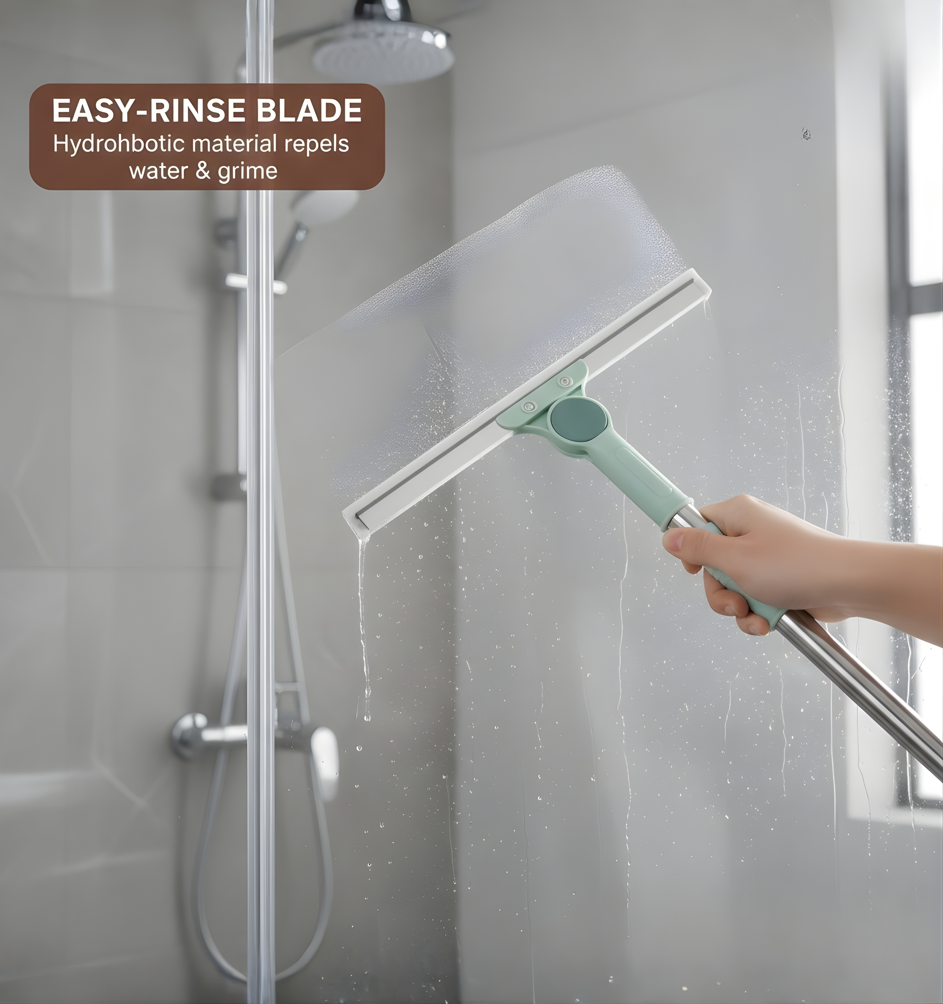 KINHOMS Adjustable Length Squeegee with Easy-Rinse Hydrophobic Blade, 78-126 cm Extendable, 50cm Width, Ultra-Thin Design for Bathroom and Floor Cleaning