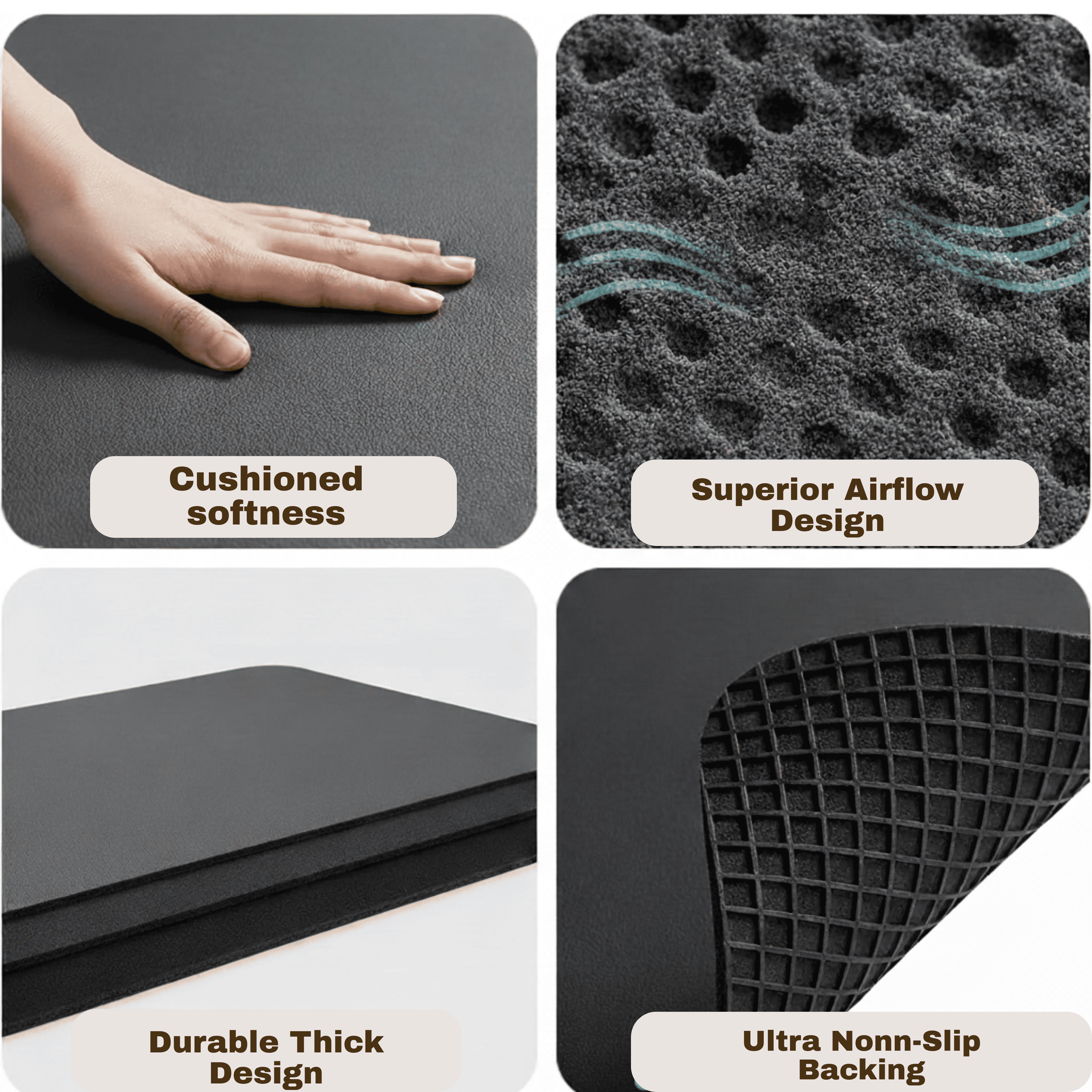 KINHOMS Kitchen Countertop Drying Mat, Super Absorbent Quick Dry Sink Mat, Anti-Slip Rubber Backing, Cut to Size, 60 x 40 cm, Black