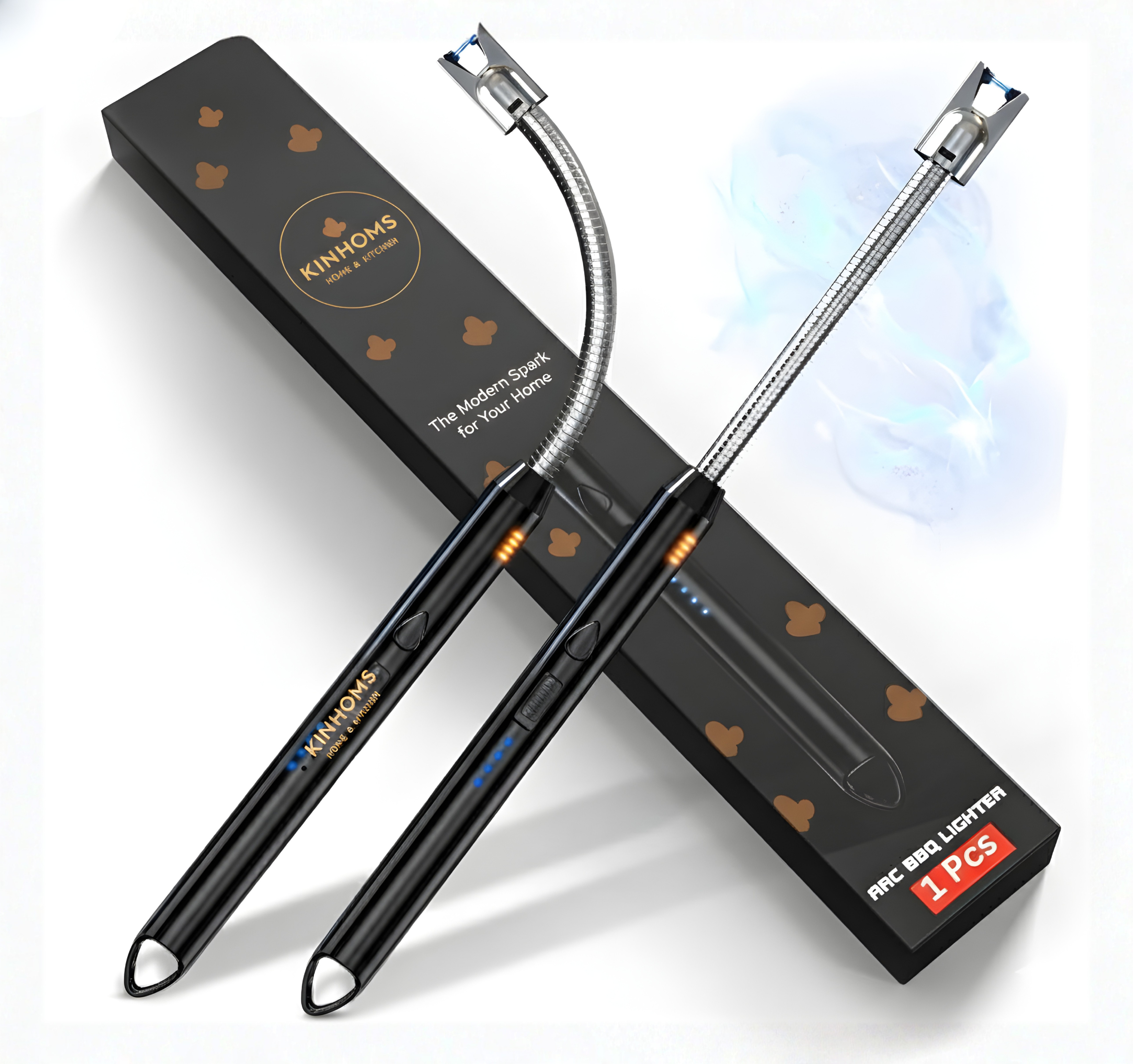 KINHOMS Primum Arc BBQ Lighter, USB-C Rechargeable, Flexible Neck, Safety Switch, Black