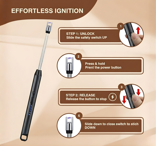 KINHOMS Primum Arc BBQ Lighter, USB-C Rechargeable, Flexible Neck, Safety Switch, Black